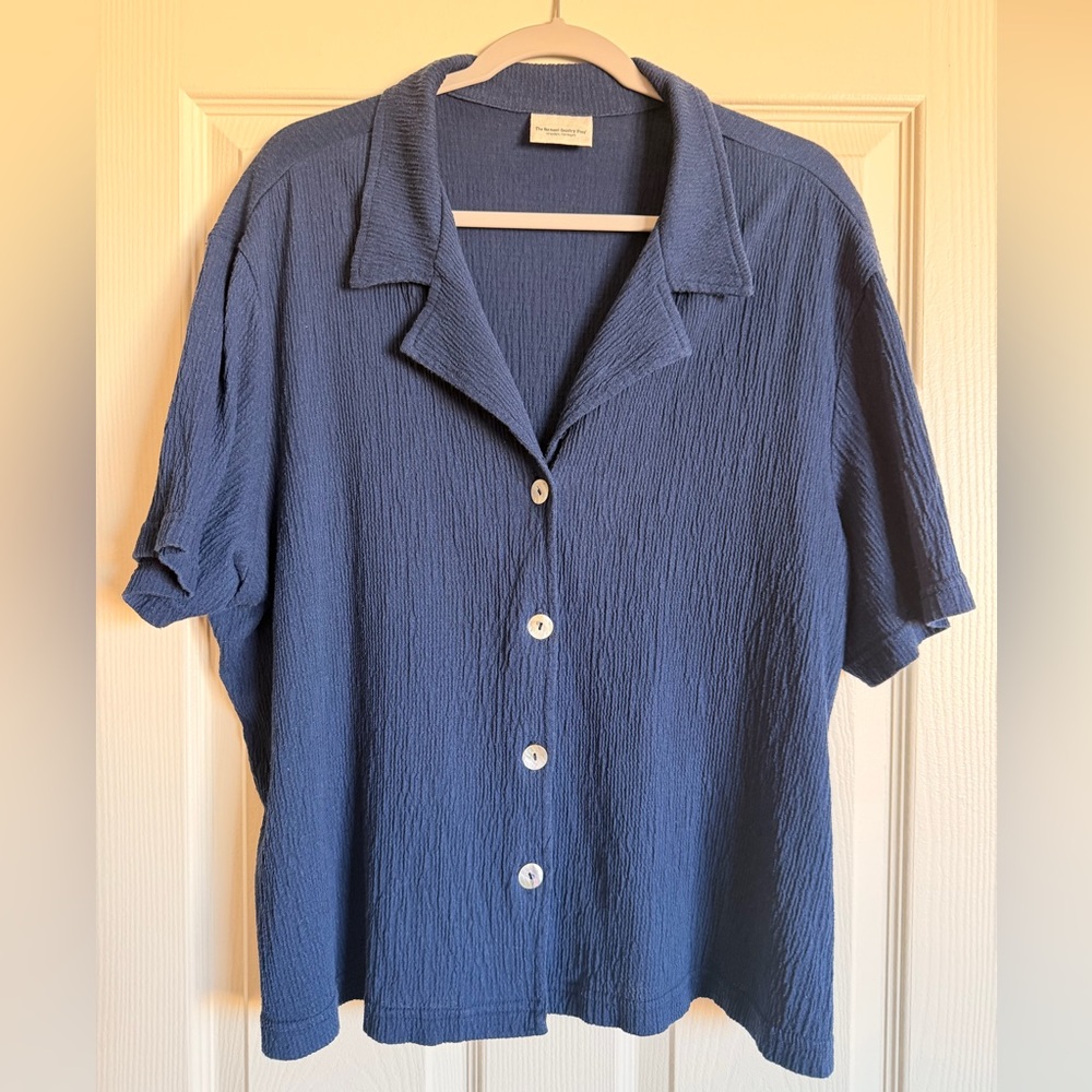 The Vermont Country Store Women’s Size 2X Navy Blue Short Sleeve Shirt Top EUC